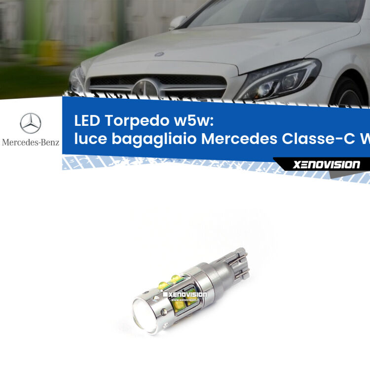 <strong>Luce Bagagliaio LED 6000k per Mercedes Classe-C</strong> W205 2013 - 2018. Lampadine <strong>W5W</strong> canbus modello Torpedo.