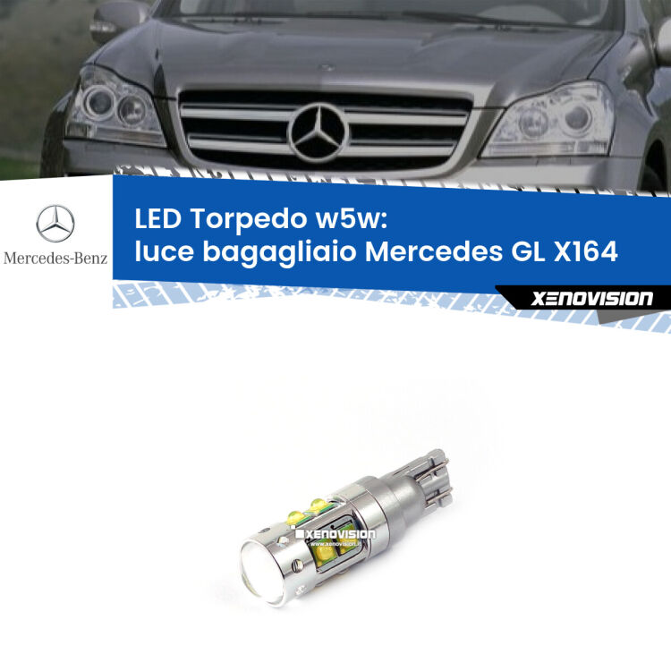 <strong>Luce Bagagliaio LED 6000k per Mercedes GL</strong> X164 2006 - 2012. Lampadine <strong>W5W</strong> canbus modello Torpedo.