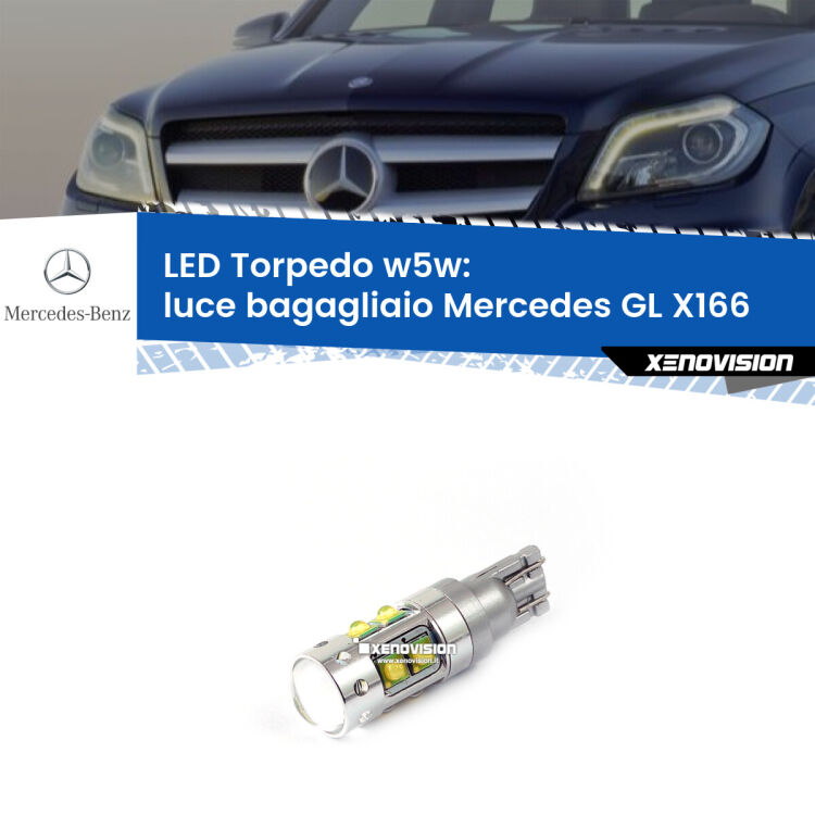 <strong>Luce Bagagliaio LED 6000k per Mercedes GL</strong> X166 Versione 2. Lampadine <strong>W5W</strong> canbus modello Torpedo.