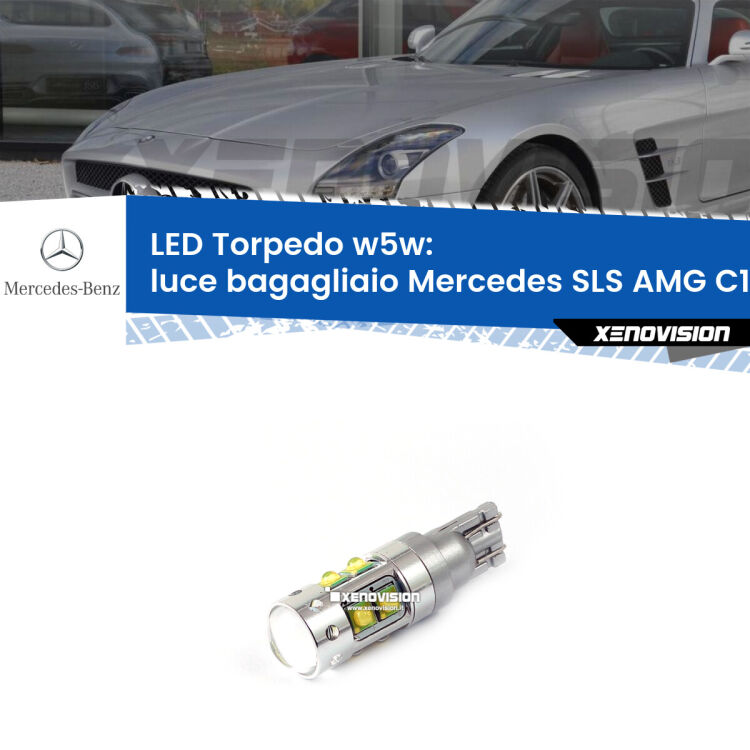 <strong>Luce Bagagliaio LED 6000k per Mercedes SLS AMG</strong> C197 2010 in poi. Lampadine <strong>W5W</strong> canbus modello Torpedo.