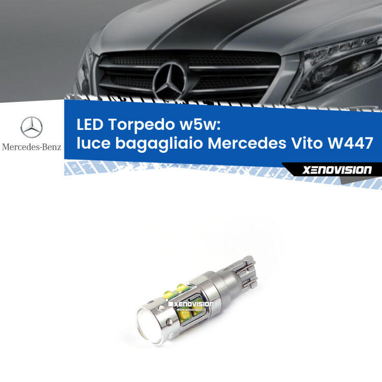 <strong>Luce Bagagliaio LED 6000k per Mercedes Vito</strong> W447 2014 in poi. Lampadine <strong>W5W</strong> canbus modello Torpedo.