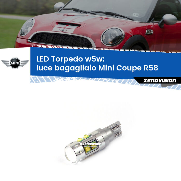 <strong>Luce Bagagliaio LED 6000k per Mini Coupe</strong> R58 2011 - 2015. Lampadine <strong>W5W</strong> canbus modello Torpedo.