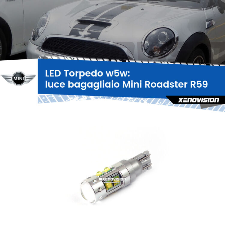 <strong>Luce Bagagliaio LED 6000k per Mini Roadster</strong> R59 2012 - 2015. Lampadine <strong>W5W</strong> canbus modello Torpedo.