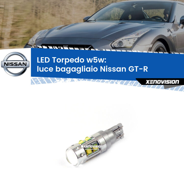 <strong>Luce Bagagliaio LED 6000k per Nissan GT-R</strong>  2007 in poi. Lampadine <strong>W5W</strong> canbus modello Torpedo.