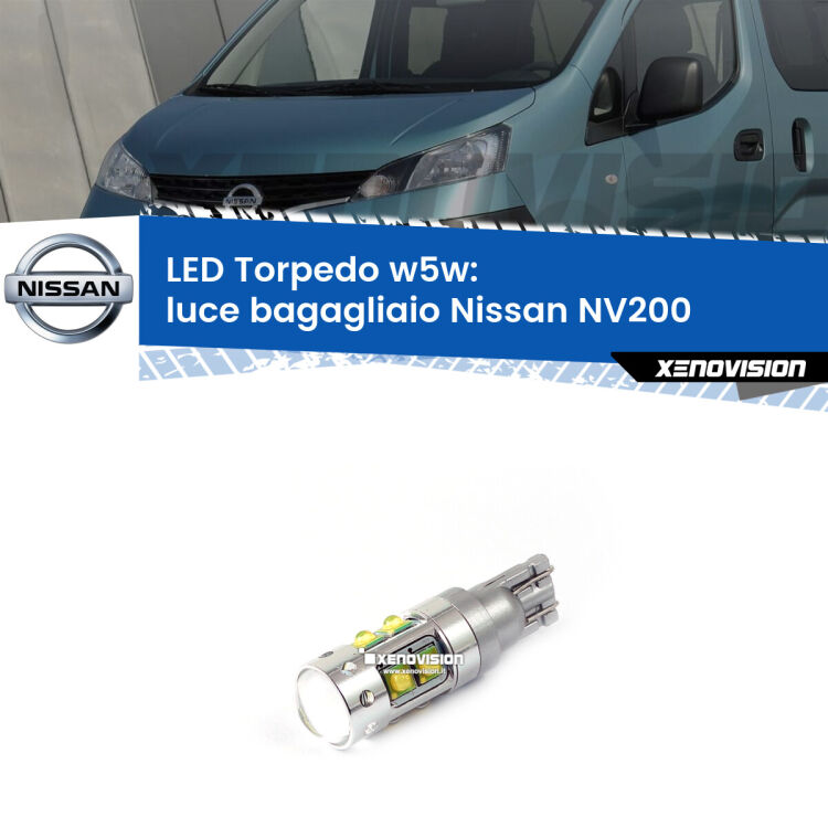 <strong>Luce Bagagliaio LED 6000k per Nissan NV200</strong>  2010 - 2019. Lampadine <strong>W5W</strong> canbus modello Torpedo.