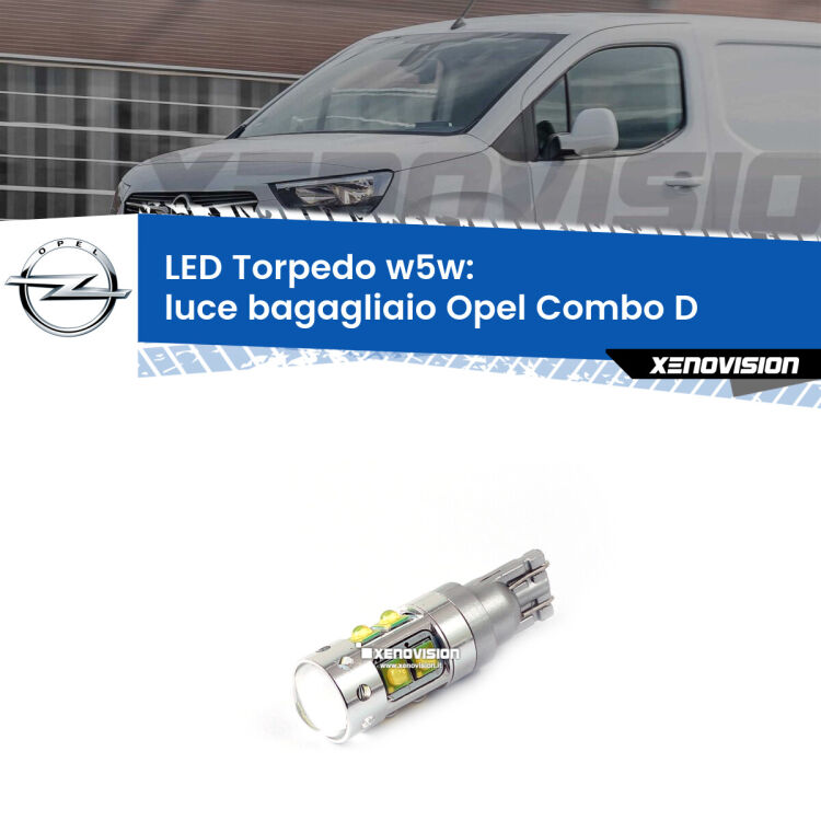 <strong>Luce Bagagliaio LED 6000k per Opel Combo D</strong>  2012 - 2018. Lampadine <strong>W5W</strong> canbus modello Torpedo.