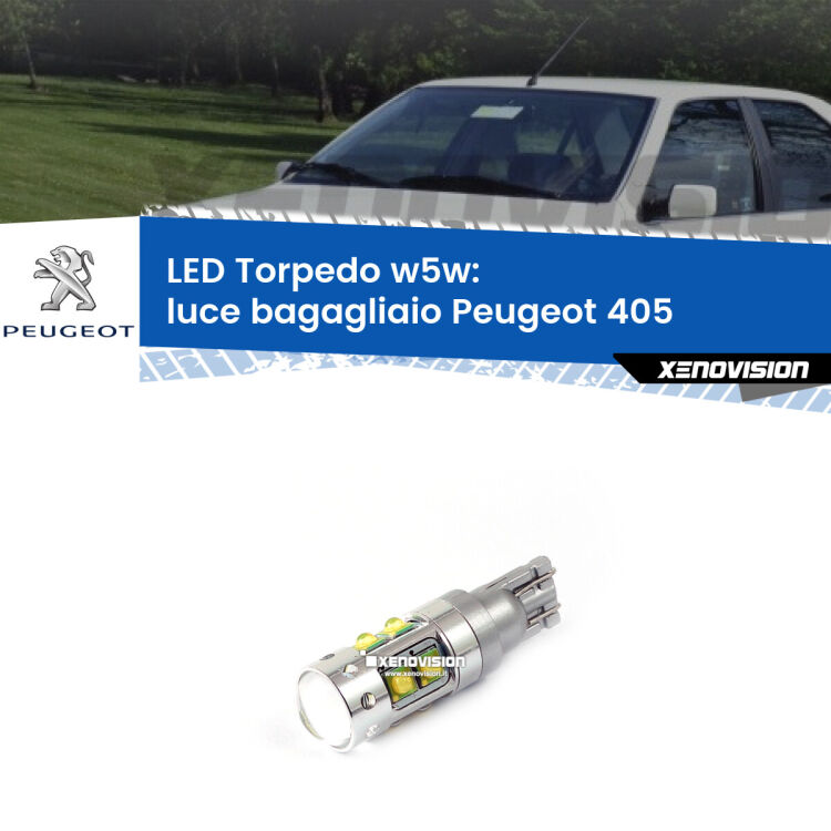 <strong>Luce Bagagliaio LED 6000k per Peugeot 405</strong>  1987 - 1997. Lampadine <strong>W5W</strong> canbus modello Torpedo.