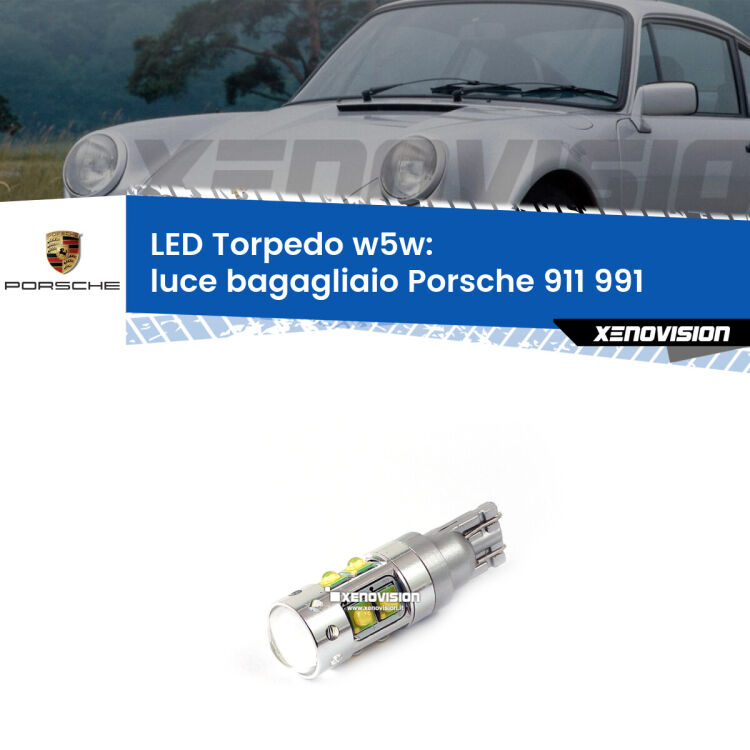 <strong>Luce Bagagliaio LED 6000k per Porsche 911</strong> 991 2011 - 2013. Lampadine <strong>W5W</strong> canbus modello Torpedo.