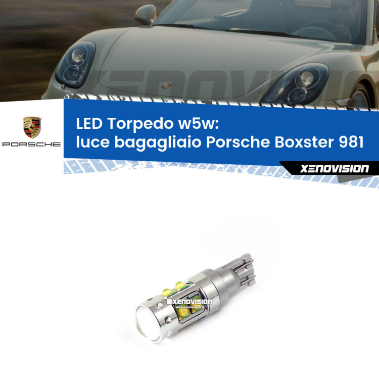<strong>Luce Bagagliaio LED 6000k per Porsche Boxster</strong> 981 2012 in poi. Lampadine <strong>W5W</strong> canbus modello Torpedo.
