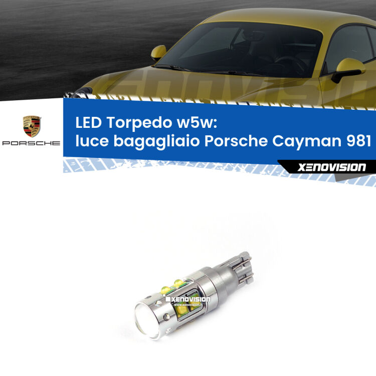 <strong>Luce Bagagliaio LED 6000k per Porsche Cayman</strong> 981 2013 in poi. Lampadine <strong>W5W</strong> canbus modello Torpedo.