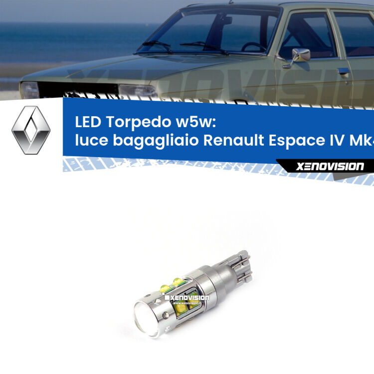 <strong>Luce Bagagliaio LED 6000k per Renault Espace IV</strong> Mk4 2006 - 2015. Lampadine <strong>W5W</strong> canbus modello Torpedo.
