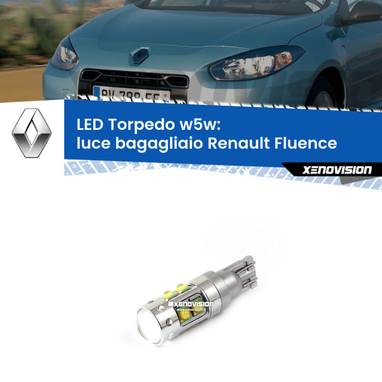 <strong>Luce Bagagliaio LED 6000k per Renault Fluence</strong>  2010 - 2015. Lampadine <strong>W5W</strong> canbus modello Torpedo.