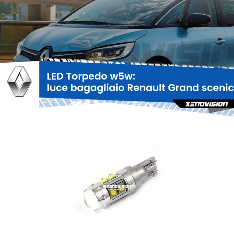 <strong>Luce Bagagliaio LED 6000k per Renault Grand scenic III</strong> Mk3 2009 - 2015. Lampadine <strong>W5W</strong> canbus modello Torpedo.
