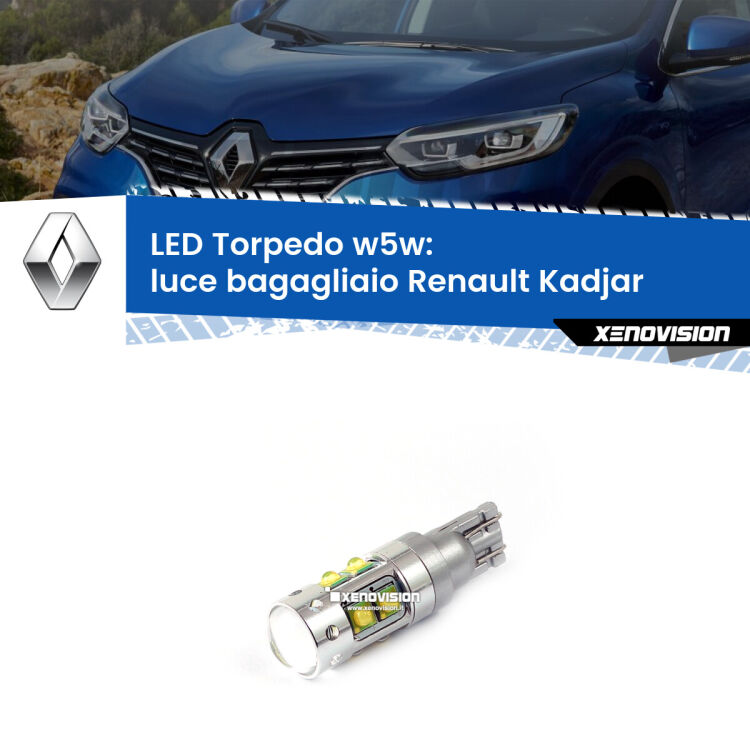 <strong>Luce Bagagliaio LED 6000k per Renault Kadjar</strong>  2015 - 2022. Lampadine <strong>W5W</strong> canbus modello Torpedo.