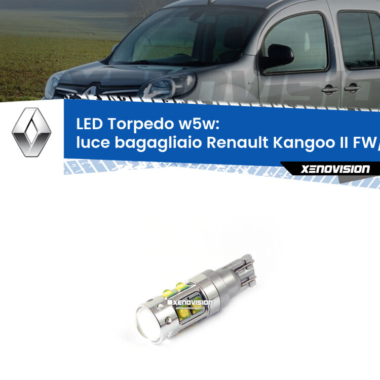 <strong>Luce Bagagliaio LED 6000k per Renault Kangoo II</strong> FW/KW 2008 in poi. Lampadine <strong>W5W</strong> canbus modello Torpedo.