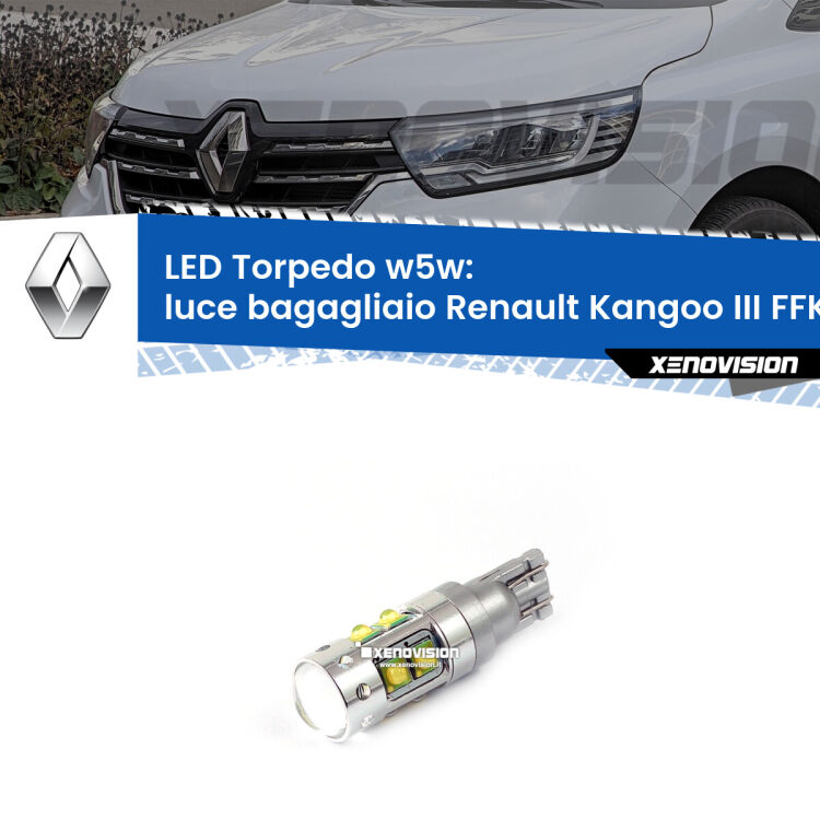 <strong>Luce Bagagliaio LED 6000k per Renault Kangoo III</strong> FFK/KFK 2021 in poi. Lampadine <strong>W5W</strong> canbus modello Torpedo.
