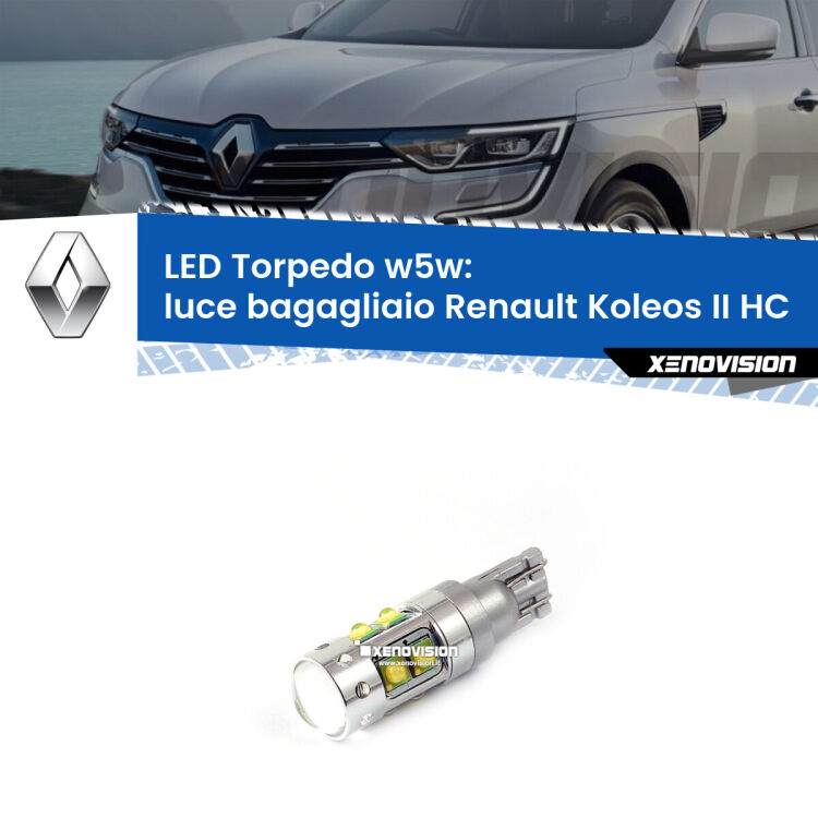 <strong>Luce Bagagliaio LED 6000k per Renault Koleos II</strong> HC 2016 in poi. Lampadine <strong>W5W</strong> canbus modello Torpedo.