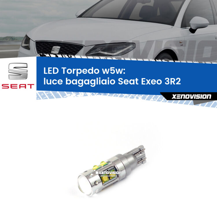 <strong>Luce Bagagliaio LED 6000k per Seat Exeo</strong> 3R2 2008 - 2013. Lampadine <strong>W5W</strong> canbus modello Torpedo.