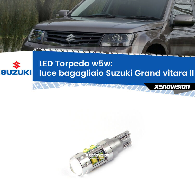 <strong>Luce Bagagliaio LED 6000k per Suzuki Grand vitara II</strong> JT, TE, TD 2005 - 2015. Lampadine <strong>W5W</strong> canbus modello Torpedo.