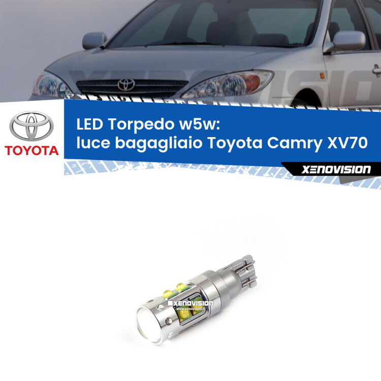<strong>Luce Bagagliaio LED 6000k per Toyota Camry</strong> XV70 2017 in poi. Lampadine <strong>W5W</strong> canbus modello Torpedo.