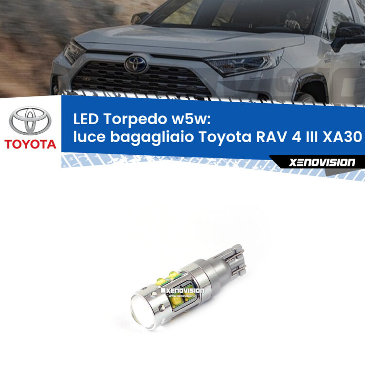 <strong>Luce Bagagliaio LED 6000k per Toyota RAV 4 III</strong> XA30 2005 - 2014. Lampadine <strong>W5W</strong> canbus modello Torpedo.