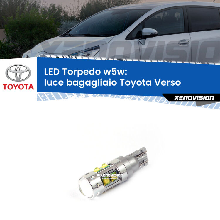 <strong>Luce Bagagliaio LED 6000k per Toyota Verso</strong>  2009 - 2018. Lampadine <strong>W5W</strong> canbus modello Torpedo.