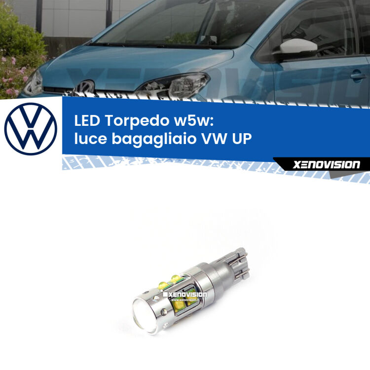 <strong>Luce Bagagliaio LED 6000k per VW UP</strong>  2011 in poi. Lampadine <strong>W5W</strong> canbus modello Torpedo.