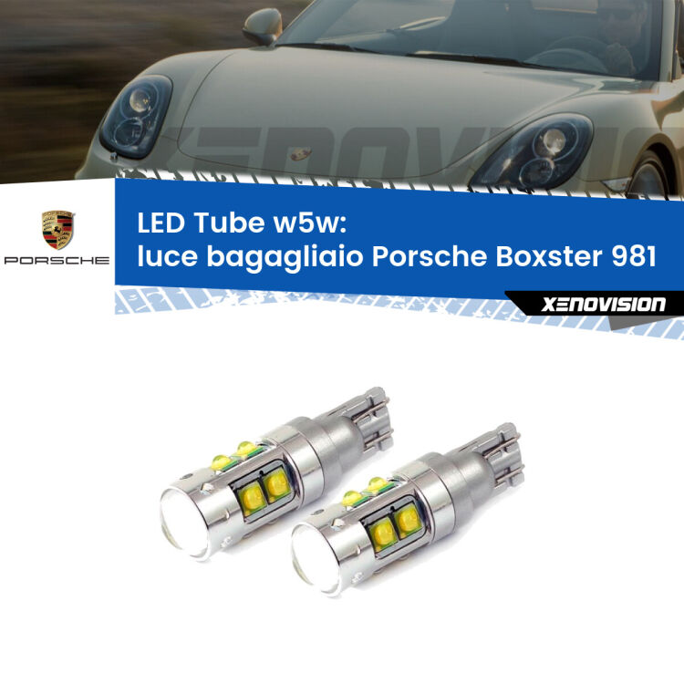 0 Luce Bagagliaio LED W5W Porsche Boxster 981 2012 in poi W5W Tube <strong>Luce Bagagliaio LED 6000k per Porsche Boxster</strong> 981 2012 in poi. Lampadine <strong>W5W</strong> canbus modello Tube, luce bianco lunare, lunga durata e compatibilità.