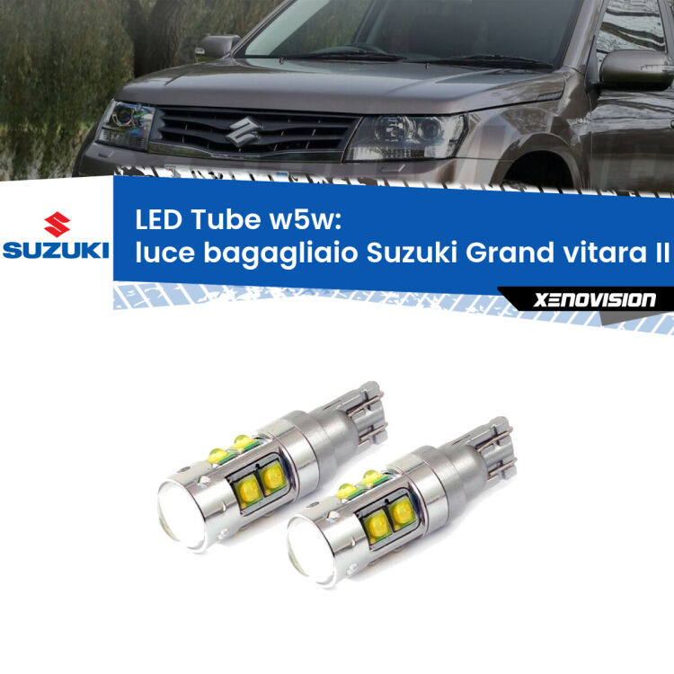 0 Luce Bagagliaio LED W5W Suzuki Grand vitara II JT, TE, TD 2005 - 2015 W5W Tube <strong>Luce Bagagliaio LED 6000k per Suzuki Grand vitara II</strong> JT, TE, TD 2005 - 2015. Lampadine <strong>W5W</strong> canbus modello Tube, luce bianco lunare, lunga durata e compatibilità.