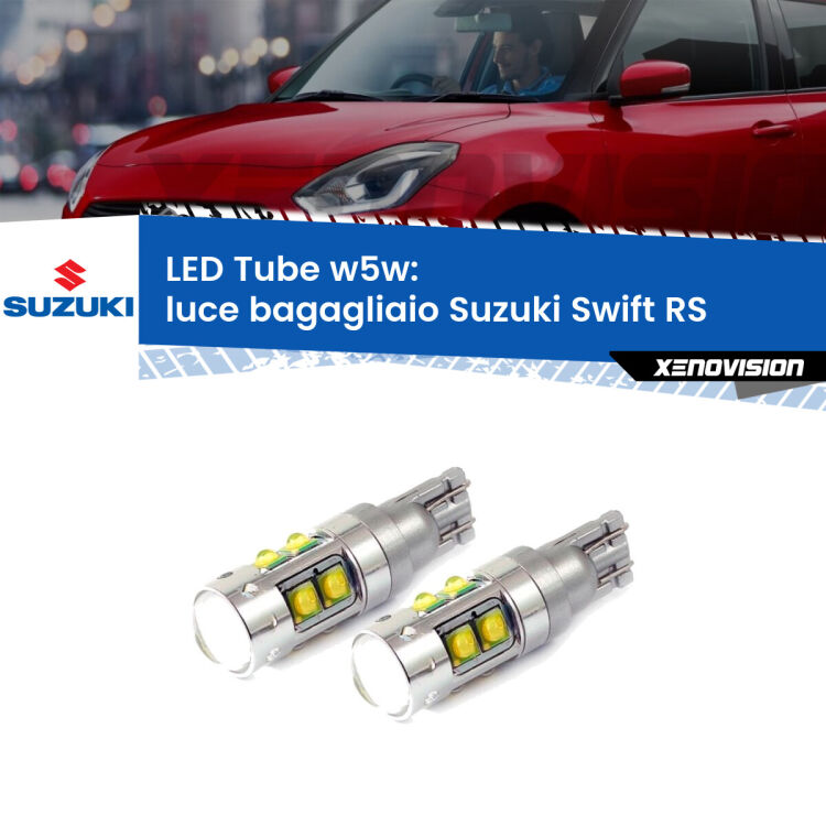 0 Luce Bagagliaio LED W5W Suzuki Swift RS 2005 - 2010 W5W Tube <strong>Luce Bagagliaio LED 6000k per Suzuki Swift</strong> RS 2005 - 2010. Lampadine <strong>W5W</strong> canbus modello Tube, luce bianco lunare, lunga durata e compatibilità.
