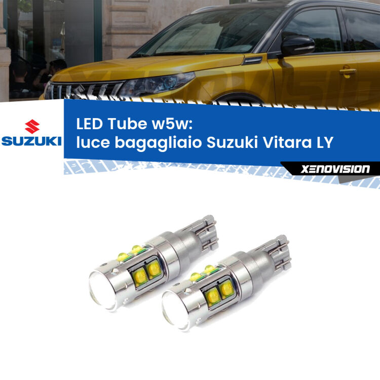 0 Luce Bagagliaio LED W5W Suzuki Vitara LY 2015 in poi W5W Tube <strong>Luce Bagagliaio LED 6000k per Suzuki Vitara</strong> LY 2015 in poi. Lampadine <strong>W5W</strong> canbus modello Tube, luce bianco lunare, lunga durata e compatibilità.