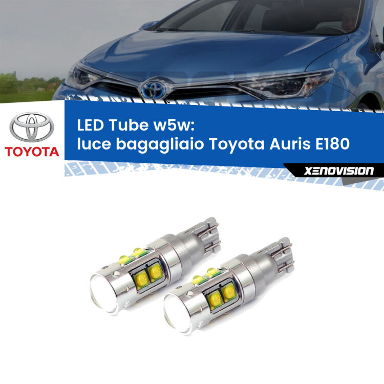 0 Luce Bagagliaio LED W5W Toyota Auris E180 2012 - 2018 W5W Tube <strong>Luce Bagagliaio LED 6000k per Toyota Auris</strong> E180 2012 - 2018. Lampadine <strong>W5W</strong> canbus modello Tube, luce bianco lunare, lunga durata e compatibilità.