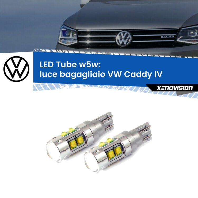 0 Luce Bagagliaio LED W5W VW Caddy IV 2015 - 2017 W5W Tube <strong>Luce Bagagliaio LED 6000k per VW Caddy IV</strong> 2015 - 2017. Lampadine <strong>W5W</strong> canbus modello Tube, luce bianco lunare, lunga durata e compatibilità.