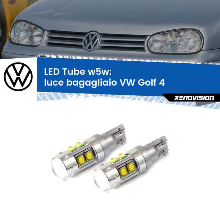 0 Luce Bagagliaio LED W5W VW Golf 4  Versione 2 W5W Tube <strong>Luce Bagagliaio LED 6000k per VW Golf 4</strong>  Versione 2. Lampadine <strong>W5W</strong> canbus modello Tube, luce bianco lunare, lunga durata e compatibilità.