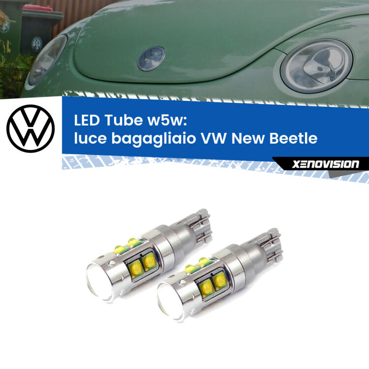 0 Luce Bagagliaio LED W5W VW New Beetle  1998 - 2010 W5W Tube <strong>Luce Bagagliaio LED 6000k per VW New Beetle</strong>  1998 - 2010. Lampadine <strong>W5W</strong> canbus modello Tube, luce bianco lunare, lunga durata e compatibilità.