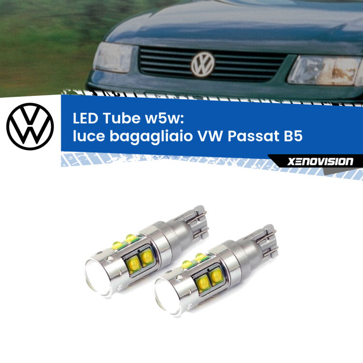 0 Luce Bagagliaio LED W5W VW Passat B5 Versione 2 W5W Tube <strong>Luce Bagagliaio LED 6000k per VW Passat</strong> B5 Versione 2. Lampadine <strong>W5W</strong> canbus modello Tube, luce bianco lunare, lunga durata e compatibilità.