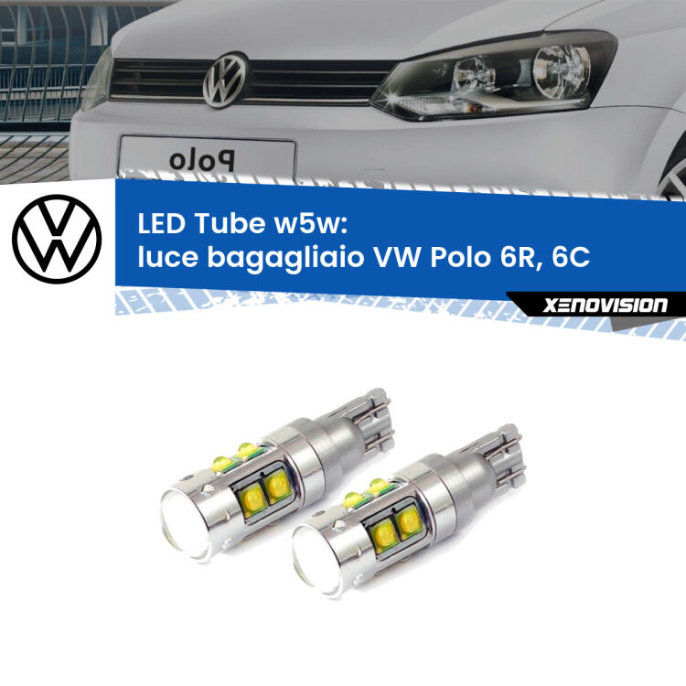 0 Luce Bagagliaio LED W5W VW Polo 6R, 6C 2009 - 2016 W5W Tube <strong>Luce Bagagliaio LED 6000k per VW Polo</strong> 6R, 6C 2009 - 2016. Lampadine <strong>W5W</strong> canbus modello Tube, luce bianco lunare, lunga durata e compatibilità.