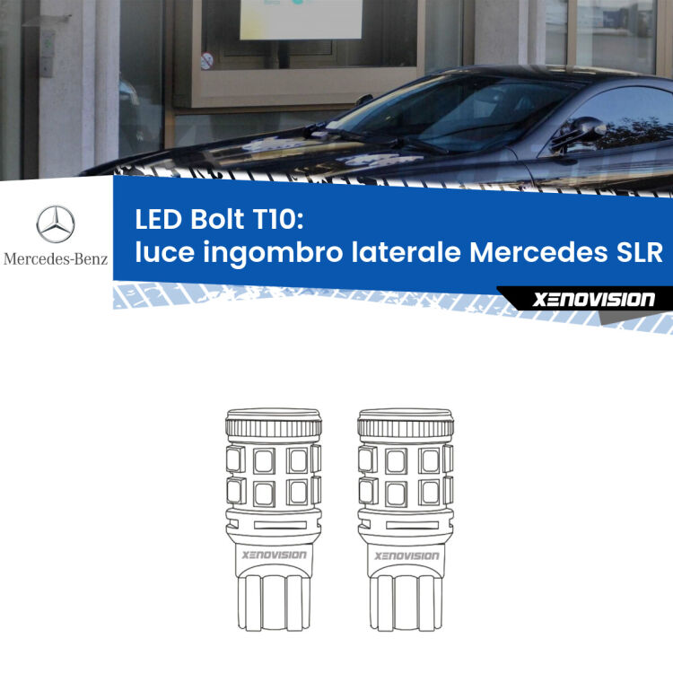0 Luce ingombro laterale LED Mercedes SLR R199 2004 in poi: T10 Bolt <strong>Luce ingombro laterale LED per Mercedes SLR</strong> R199 2004 in poi. Coppia lampade <strong>T10</strong> modello Bolt canbus.