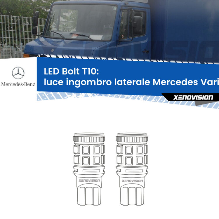 0 Luce ingombro laterale LED Mercedes Vario  1996 - 2013: T10 Bolt <strong>Luce ingombro laterale LED per Mercedes Vario</strong>  1996 - 2013. Coppia lampade <strong>T10</strong> modello Bolt canbus.