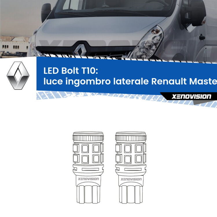 0 Luce ingombro laterale LED Renault Master III Mk3 2010 in poi: T10 Bolt <strong>Luce ingombro laterale LED per Renault Master III</strong> Mk3 2010 in poi. Coppia lampade <strong>T10</strong> modello Bolt canbus.
