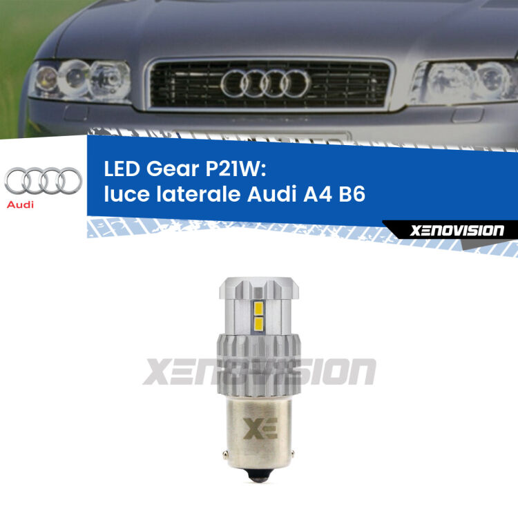 <strong>LED P21W per </strong><strong>luce laterale Audi A4 (B6) 2000 - 2004</strong><strong>. </strong>Richiede resistenze per eliminare lampeggio rapido, 3x più luce, compatta. Top Quality.

<strong>Luce laterale LED per Audi A4</strong> B6 2000 - 2004. Lampada <strong>P21W</strong>. Usa delle resistenze per eliminare lampeggio rapido.