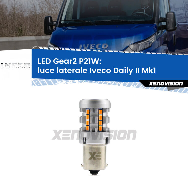<strong>Luce laterale LED no-spie per Iveco Daily II</strong> Mk1 posteriori. Lampada <strong>P21W</strong> modello Gear2 no Hyperflash.