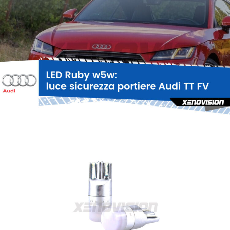 <strong>Luce Sicurezza Portiere LED per Audi TT</strong> FV 2014 - 2018: coppia led T10 a illuminazione Rossa a 360 gradi. Si inseriscono ovunque. Canbus, Top Quality.