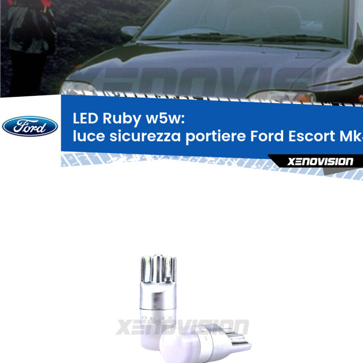 <strong>Luce Sicurezza Portiere LED per Ford Escort</strong> Mk4 1990 - 2000: coppia led T10 a illuminazione Rossa a 360 gradi. Si inseriscono ovunque. Canbus, Top Quality.