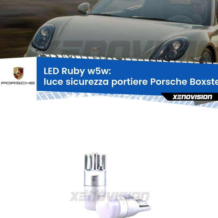 <strong>Luce Sicurezza Portiere LED per Porsche Boxster</strong> 986 1996 - 2004: coppia led T10 a illuminazione Rossa a 360 gradi. Si inseriscono ovunque. Canbus, Top Quality.