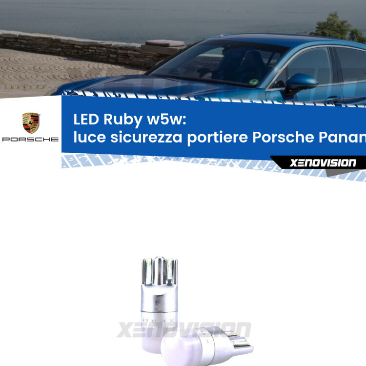 0 Luce Sicurezza Portiere LED Porsche Panamera 970 2009 - 2016: w5w Ruby <strong>Luce Sicurezza Portiere LED per Porsche Panamera</strong> 970 2009 - 2016: coppia led T10 a illuminazione Rossa a 360 gradi. Si inseriscono ovunque. Canbus, Top Quality.