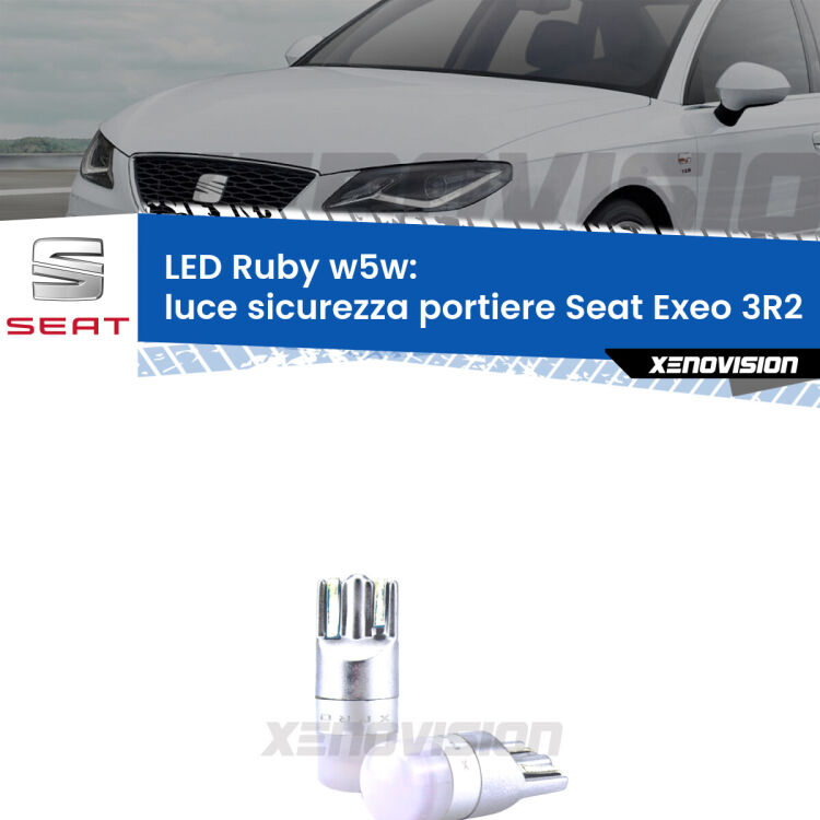 <strong>Luce Sicurezza Portiere LED per Seat Exeo</strong> 3R2 2008 - 2013: coppia led T10 a illuminazione Rossa a 360 gradi. Si inseriscono ovunque. Canbus, Top Quality.