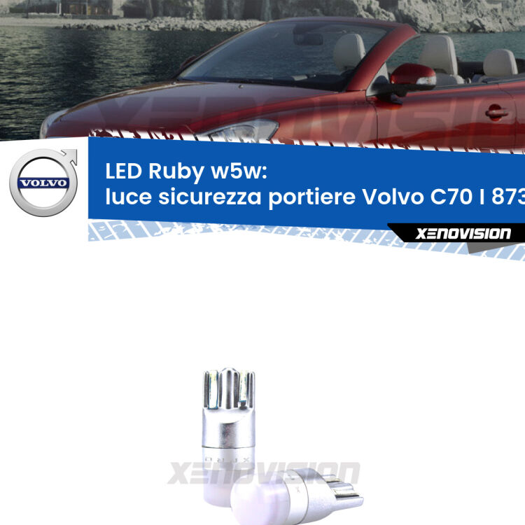 <strong>Luce Sicurezza Portiere LED per Volvo C70 I</strong> 873 1998 - 2005: coppia led T10 a illuminazione Rossa a 360 gradi. Si inseriscono ovunque. Canbus, Top Quality.