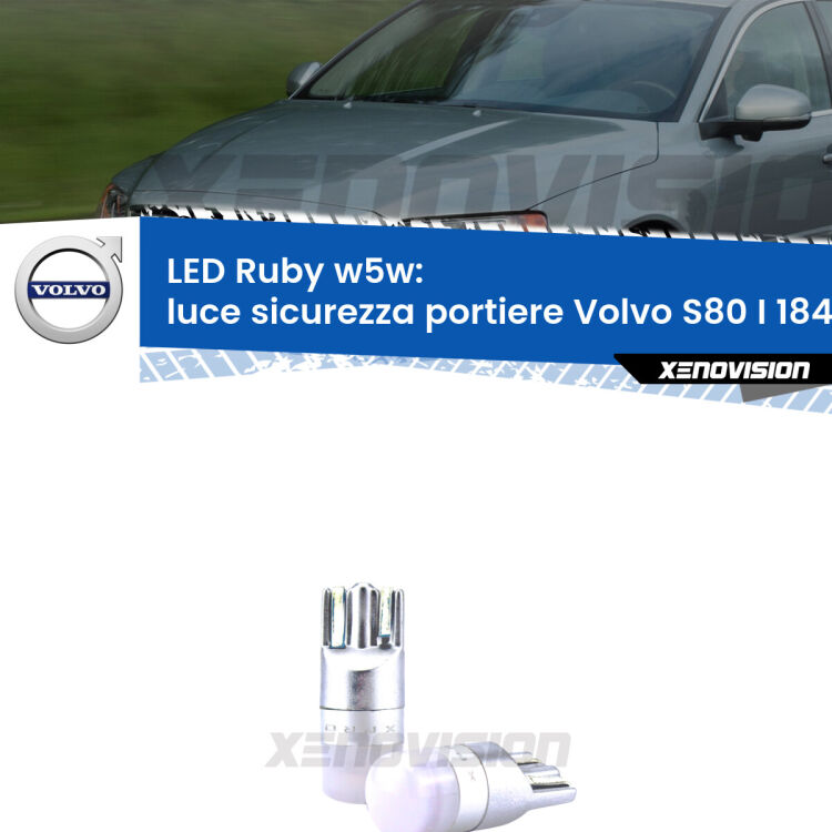 <strong>Luce Sicurezza Portiere LED per Volvo S80 I</strong> 184 1998 - 2006: coppia led T10 a illuminazione Rossa a 360 gradi. Si inseriscono ovunque. Canbus, Top Quality.