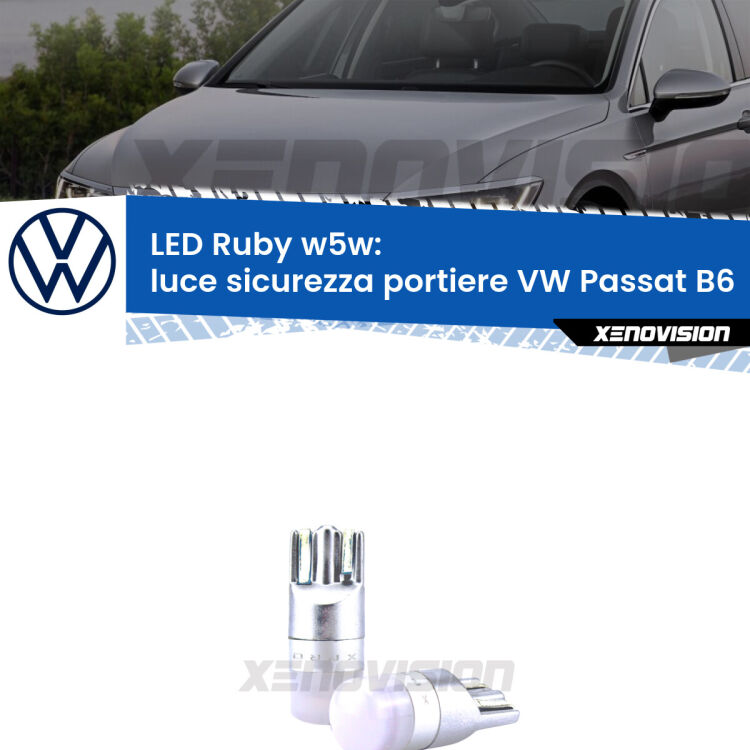 <strong>Luce Sicurezza Portiere LED per VW Passat</strong> B6 2005 - 2010: coppia led T10 a illuminazione Rossa a 360 gradi. Si inseriscono ovunque. Canbus, Top Quality.